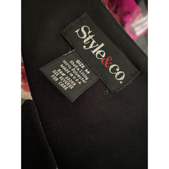 Style & Co black floral L/S top with bell sleeves MED - Picture 3 of 4